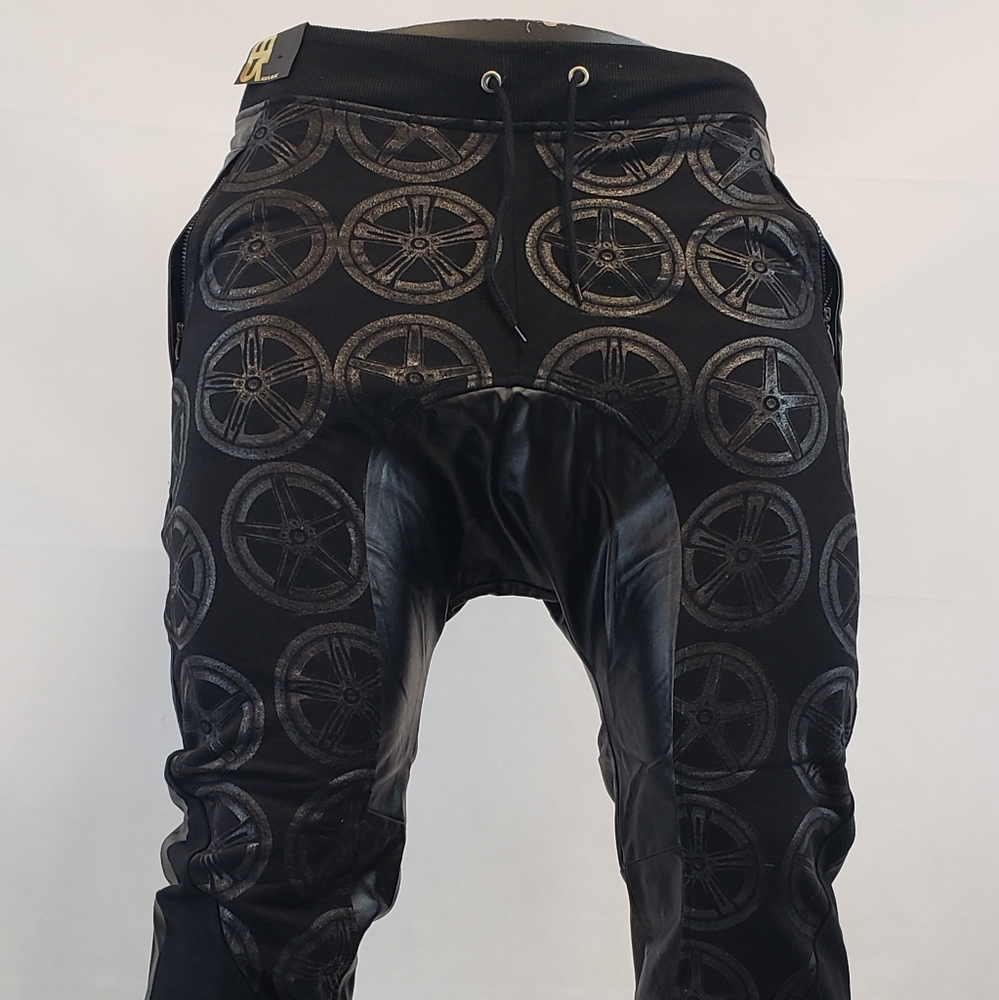 Black leather like men joggers